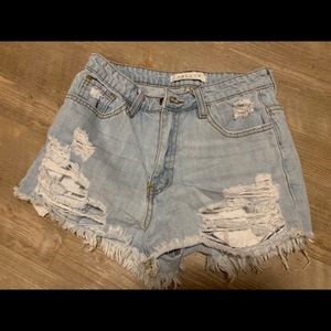 Light wash jean shorts